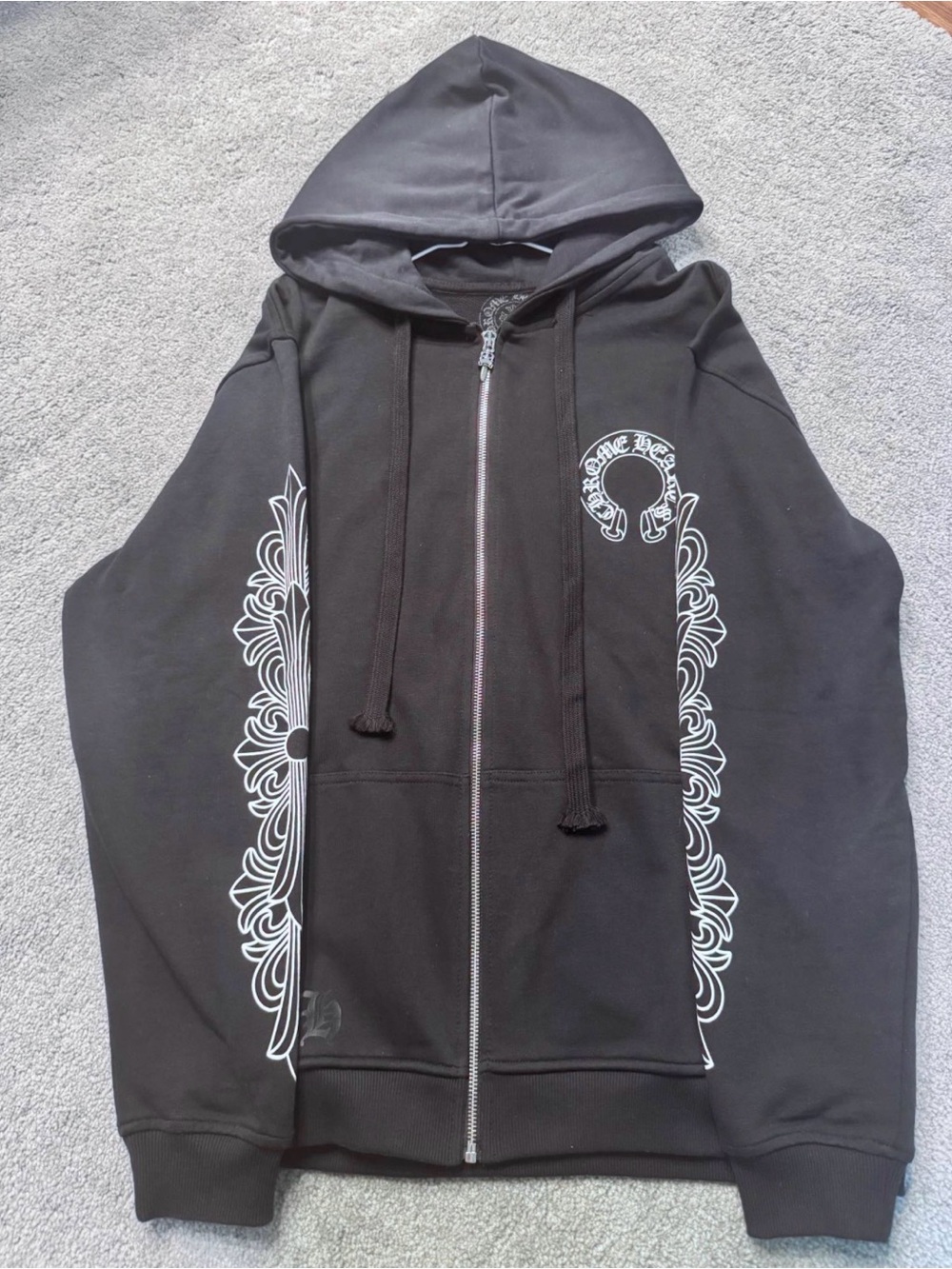 Chrome Hearts Men's Black Zip-Up Hoodie with White Graphic Trim